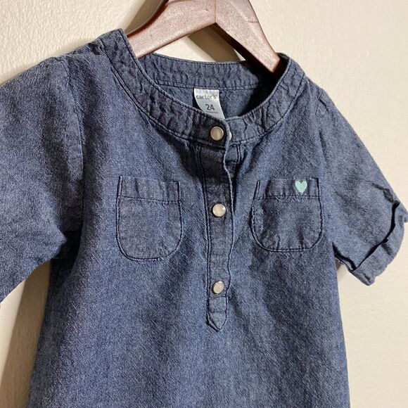 Lightweight Denim Embroidered Baby Tunic Top - Picture 1 of 7